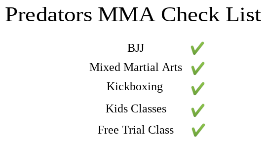 Predators MMA Gym Manchester Checklist